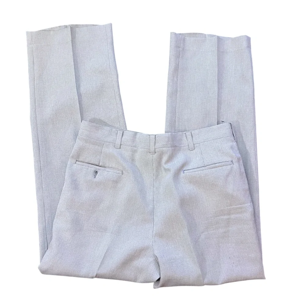 Vintage 70s Haggar Slacks Pleated Front Micro Check Baby Blue White 34x32